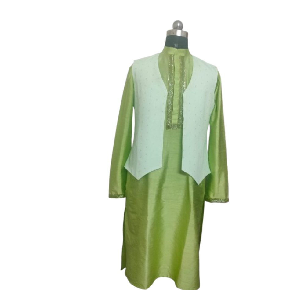 designer kurta with court and white reckra pant