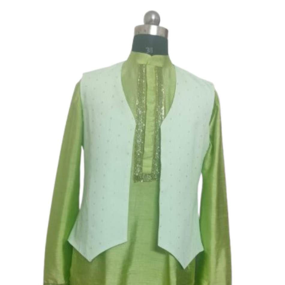 designer kurta with court and white reckra pant