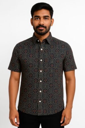 Custom Designer Printed Black Cotton Shirt – Radhika Rajpurohit Designer Studio