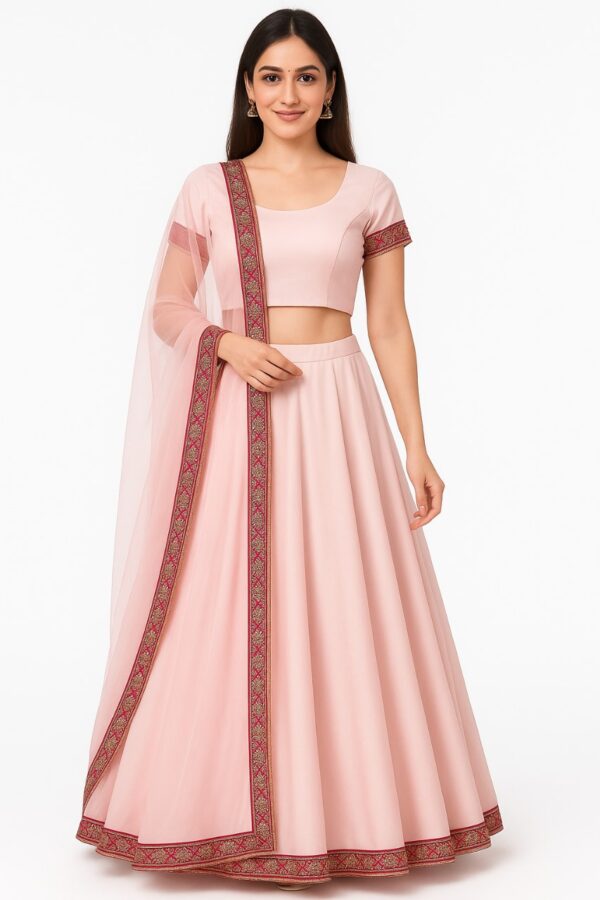 Custom Designer Silk Umbrella Lehenga with Embellished Border by Radhika Rajpurohit