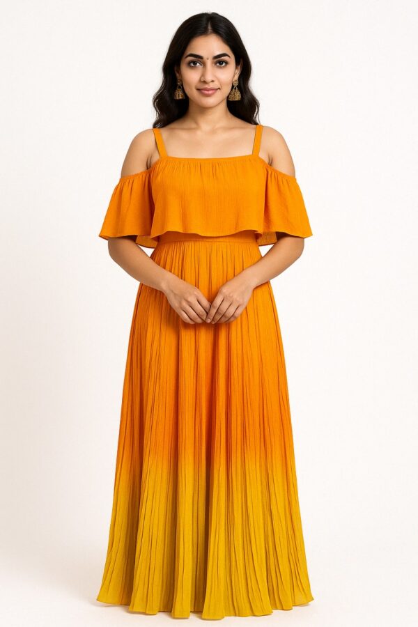 Magenta Yellow Crush Fabric Indo-Western Dress for Women – Designer Party Wear by Radhika Rajpurohit