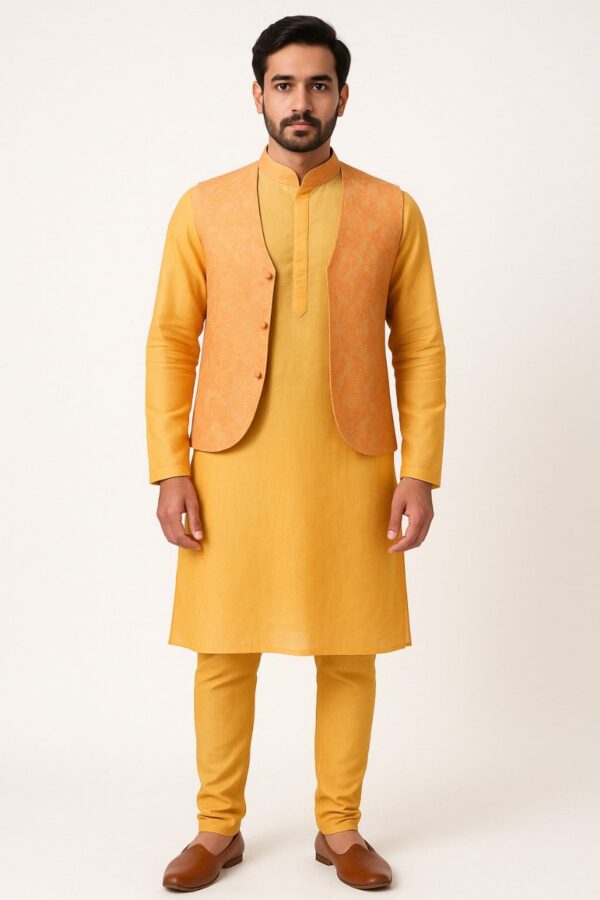 Customised Pastel Designer Kurta Pant with Jacket for Men – Bridal & Festive Wear