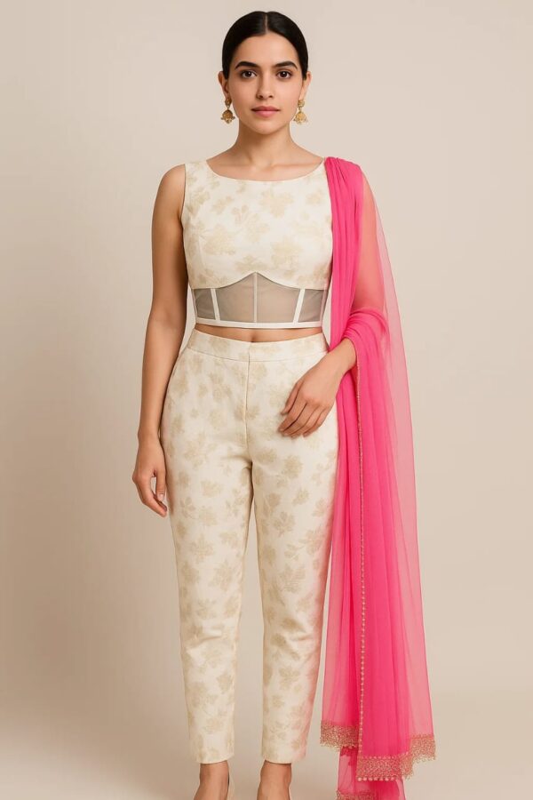 Designer Organza Draped Pant Saree with Sequins Dupatta - By Radhika Rajpurohit