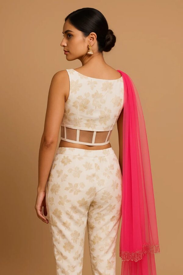 Designer Organza Draped Pant Saree with Sequins Dupatta - By Radhika Rajpurohit - Image 3