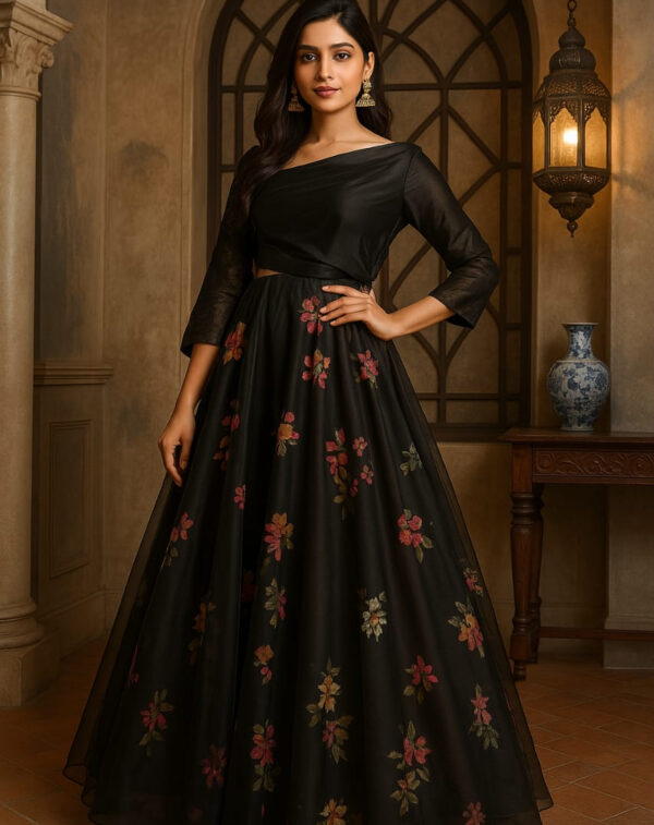 Customised Designer Lehenga with Drape – Black