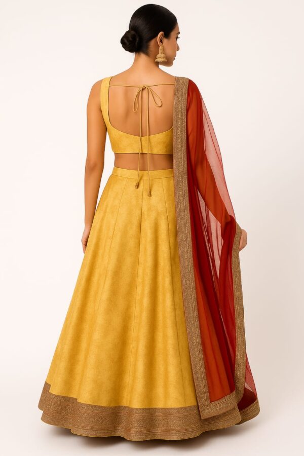 Pastel Yellow Custom Designer Banarasi Lehenga with Minimal Embellished Border - Image 2