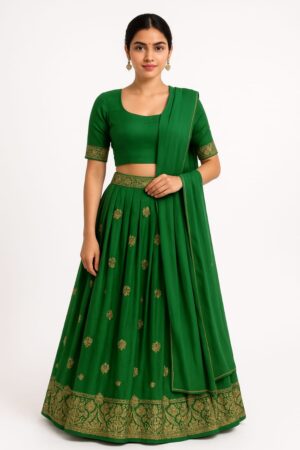 Custom Designer Banarasi Pleated Lehenga with Embellished Border by Radhika Rajpurohit