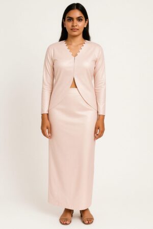 Custom Baby Pink Lycra Skirt & Scallop Top Set – Party & Casual Wear by Radhika Rajpurohit