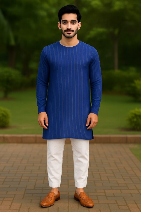 Men's Royal Blue Striped Kurta Set