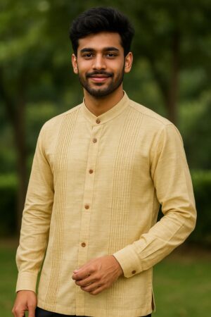 Beige Pleated Linen Cotton Shirt – Radhika Rajpurohit