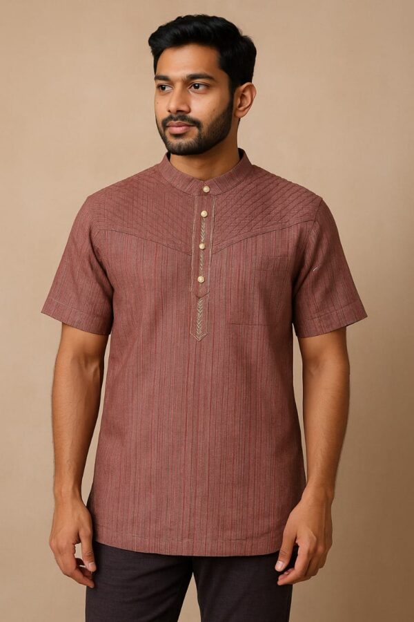 Rust Brown Cotton-Khadi Designer Short Sleeve Shirt – Radhika Rajpurohit