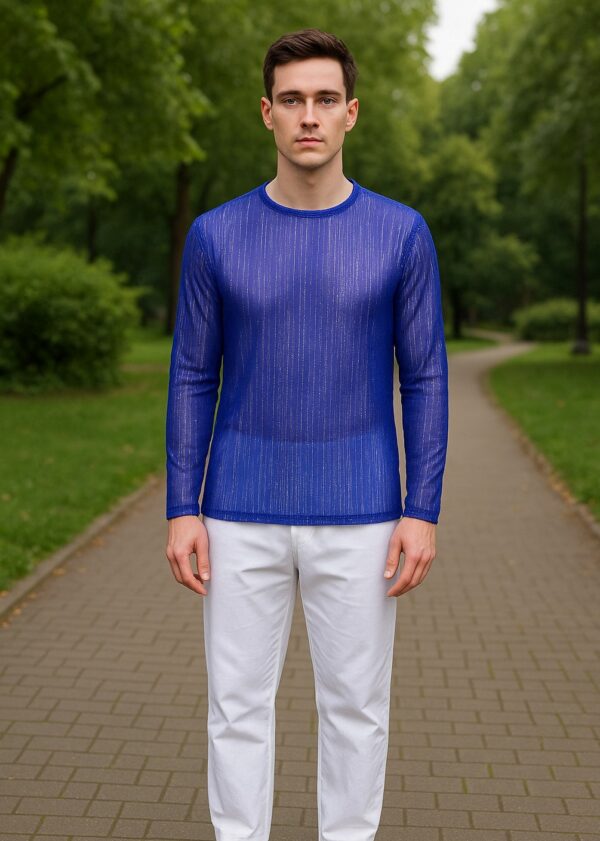 Royal Blue Sheer Mesh Top for Men – Bold Indo-Western Fashion
