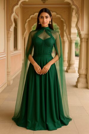 Emerald Green Regal Cape Dress