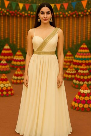 Designer Indo-Western Georgette Gown with Draped Corset Detailing